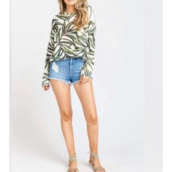 Show Me Your Mumu Cropped Varsity Sweater in Peruvian Palm Knit Size Medium - Picture 3 of 3